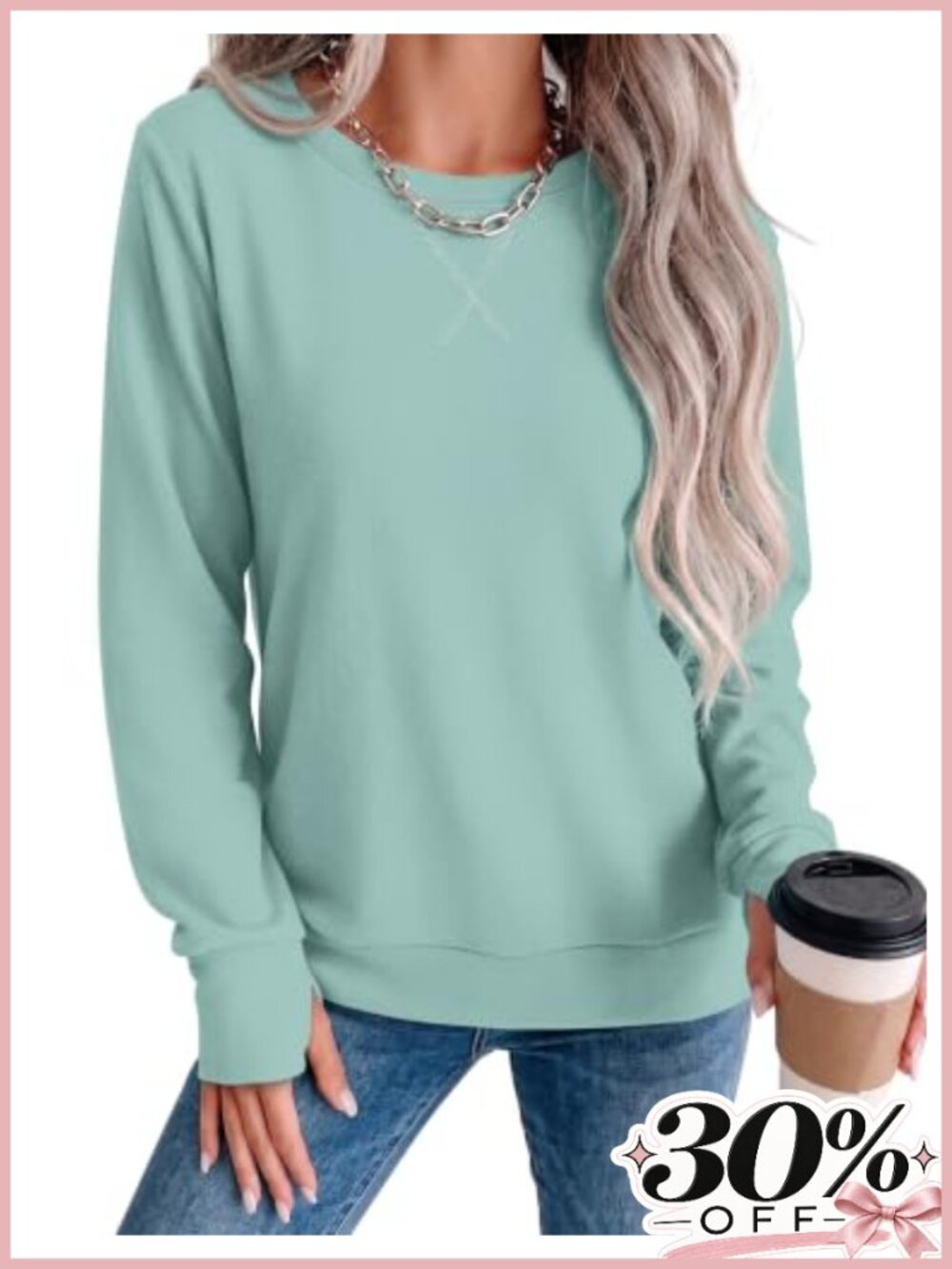 Womens Crewneck Sweatshirt Thumb Hole Long Sleeve Pullover Casual Fall Top